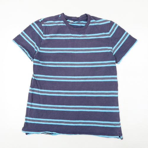 Gap Mens Blue Striped Cotton T-Shirt Size L Round Neck