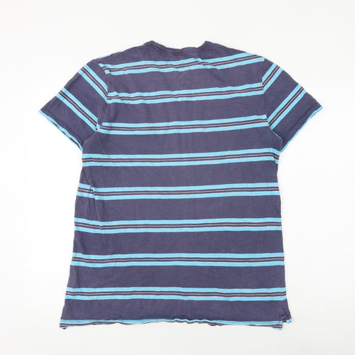Gap Mens Blue Striped Cotton T-Shirt Size L Round Neck