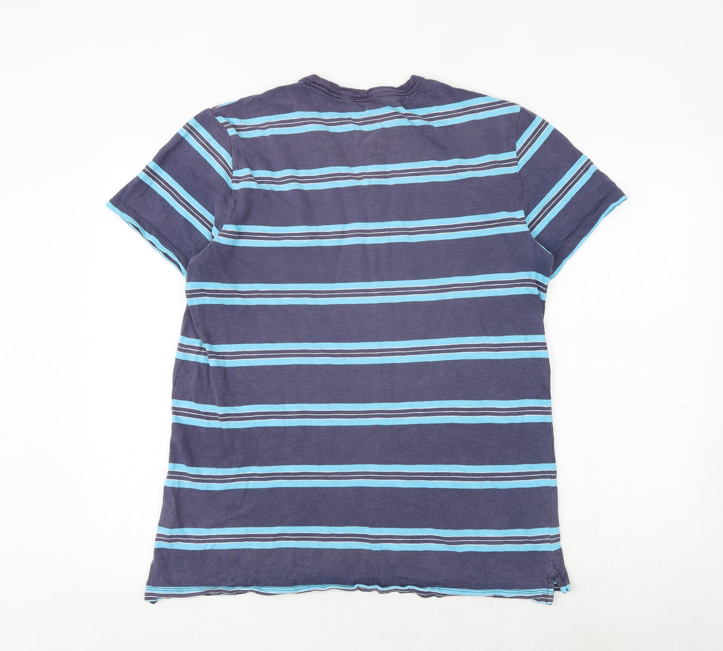 Gap Mens Blue Striped Cotton T-Shirt Size L Round Neck
