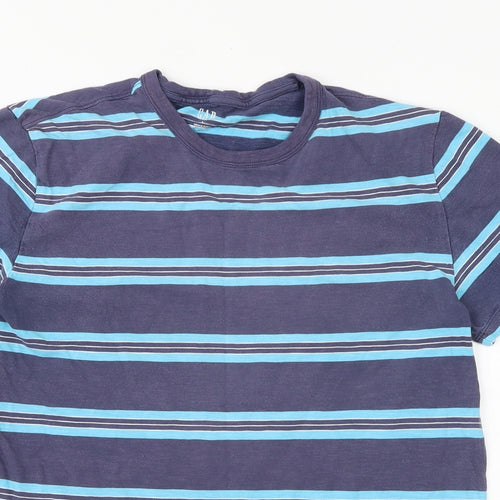 Gap Mens Blue Striped Cotton T-Shirt Size L Round Neck