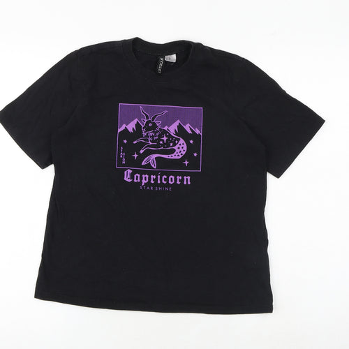 H&M Womens Black 100% Cotton Basic T-Shirt Size XS Crew Neck - Zodiac Capricorn