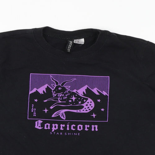 H&M Womens Black 100% Cotton Basic T-Shirt Size XS Crew Neck - Zodiac Capricorn