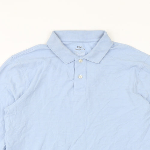 Marks and Spencer Mens Blue 100% Cotton Polo Size S Collared Button