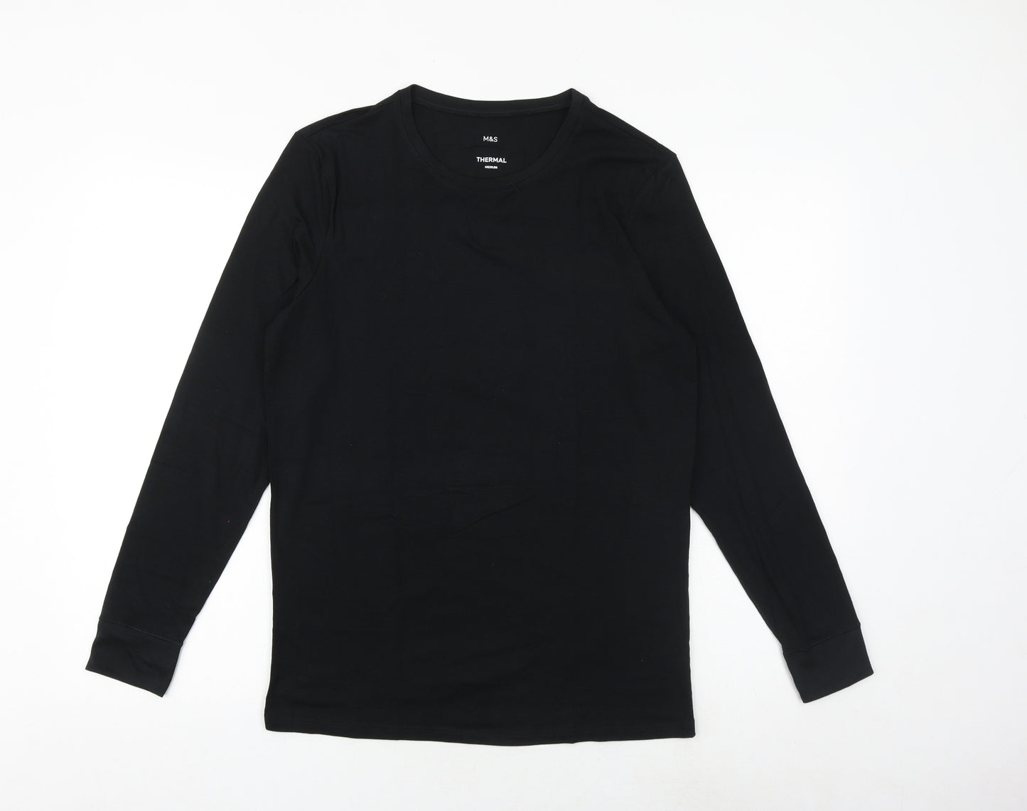 Marks and Spencer Mens Black Polyester T-Shirt Size M Round Neck