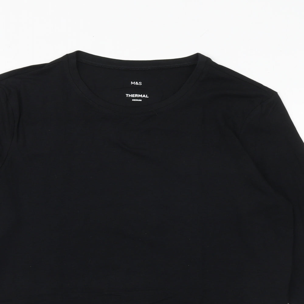 Marks and Spencer Mens Black Polyester T-Shirt Size M Round Neck