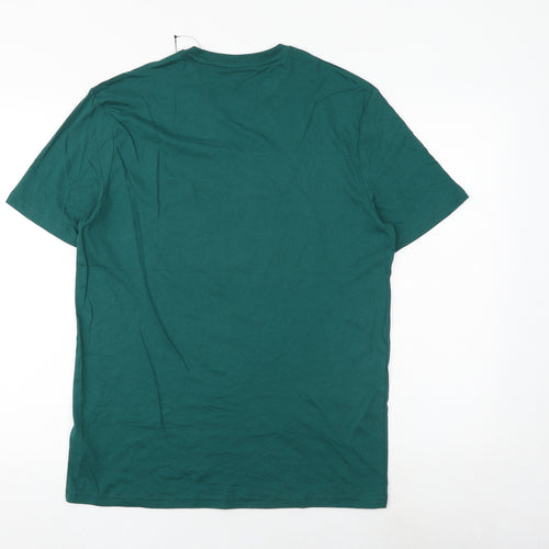 Marks and Spencer Mens Green Cotton T-Shirt Size M Round Neck - Christmas Gin-gle all the way