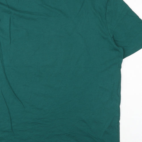 Marks and Spencer Mens Green Cotton T-Shirt Size M Round Neck - Christmas Gin-gle all the way