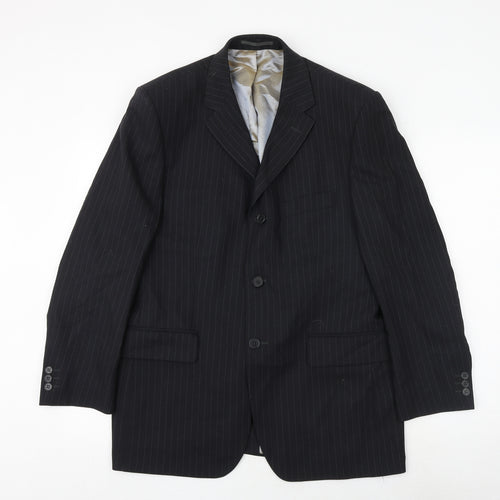 Burton Mens Blue Striped Wool Jacket Suit Jacket Size 40 Regular