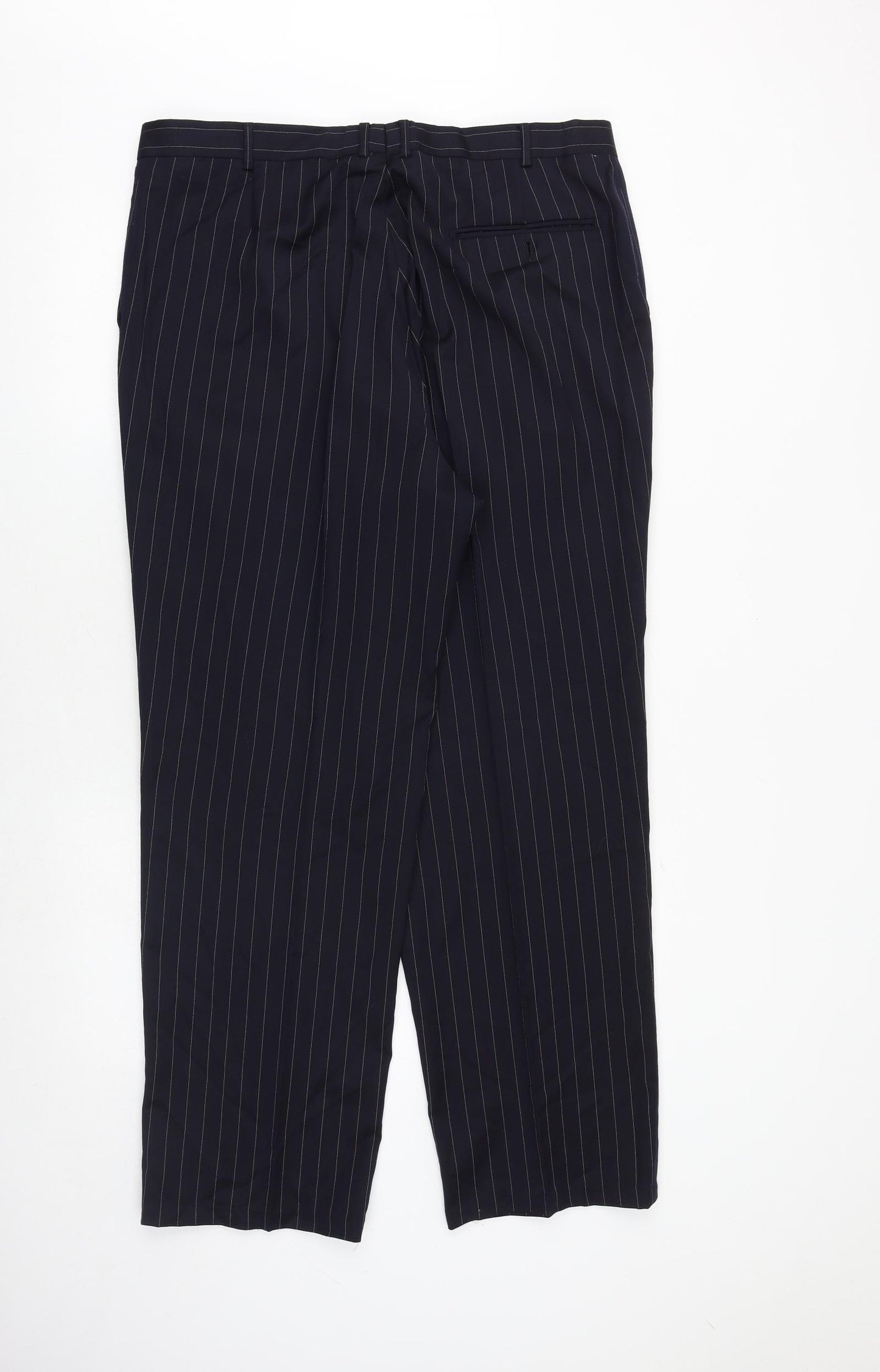 Jaeger Mens Blue Striped Polyester Trousers Size 38 in Regular Zip