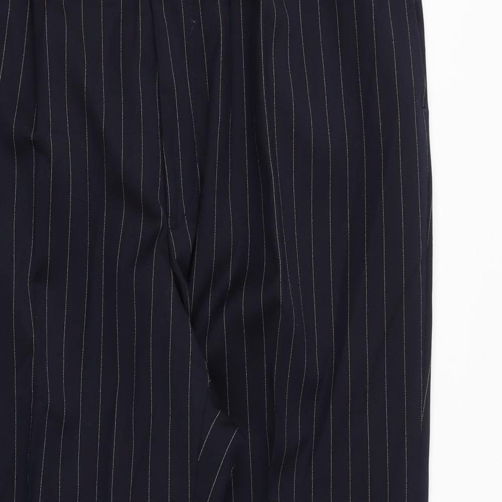 Jaeger Mens Blue Striped Polyester Trousers Size 38 in Regular Zip