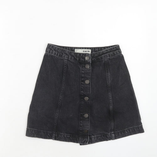 Topshop Womens Black Cotton A-Line Skirt Size 25 in Button
