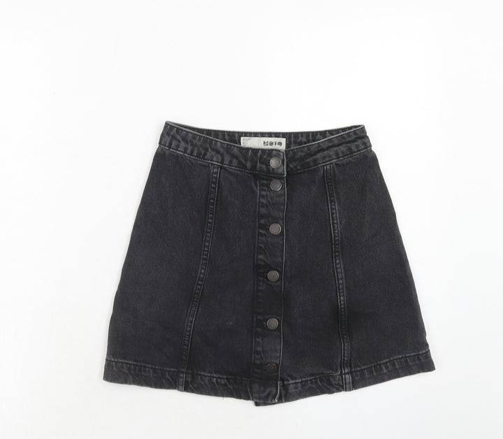 Topshop Womens Black Cotton A-Line Skirt Size 25 in Button