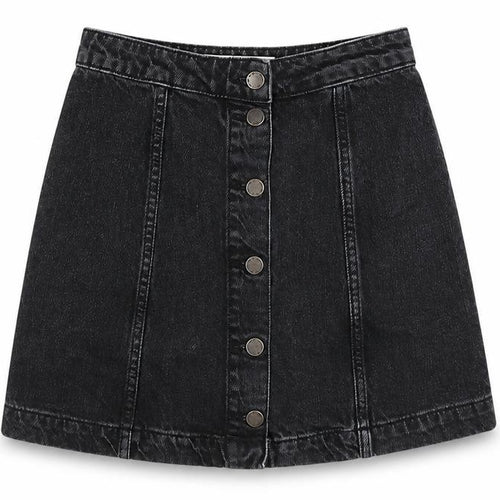 Topshop Womens Black Cotton A-Line Skirt Size 25 in Button