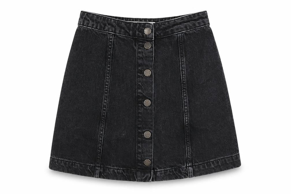 Topshop Womens Black Cotton A-Line Skirt Size 25 in Button