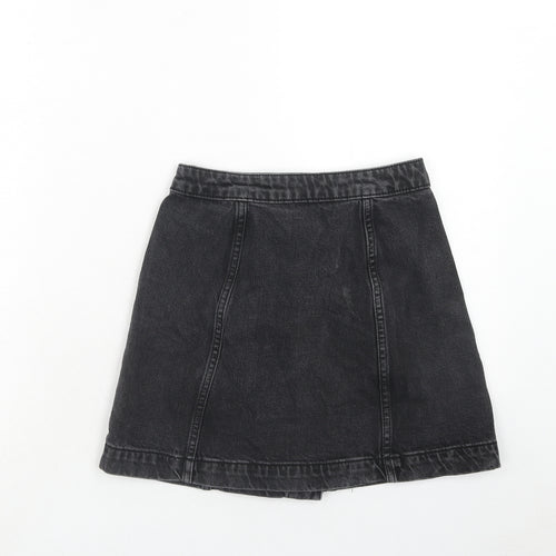 Topshop Womens Black Cotton A-Line Skirt Size 25 in Button