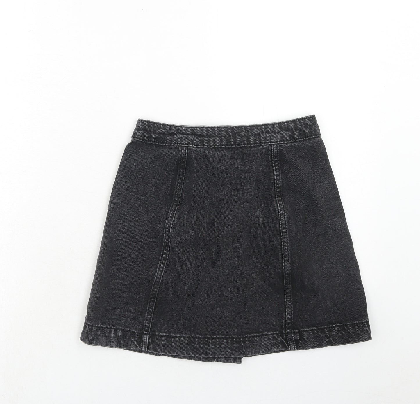 Topshop Womens Black Cotton A-Line Skirt Size 25 in Button
