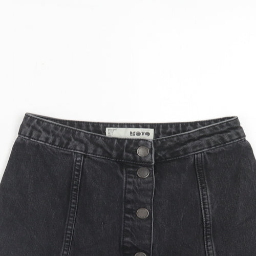 Topshop Womens Black Cotton A-Line Skirt Size 25 in Button