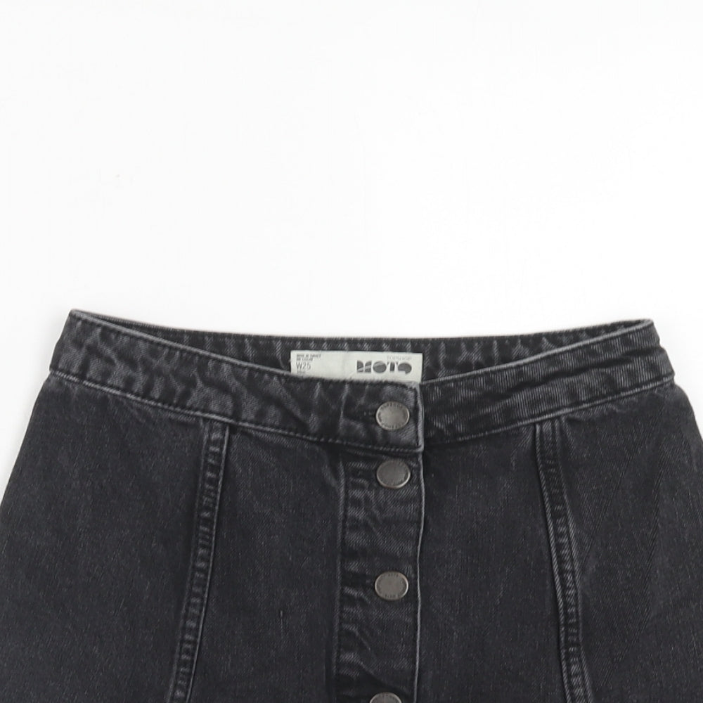 Topshop Womens Black Cotton A-Line Skirt Size 25 in Button