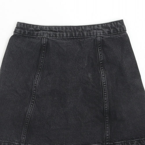 Topshop Womens Black Cotton A-Line Skirt Size 25 in Button