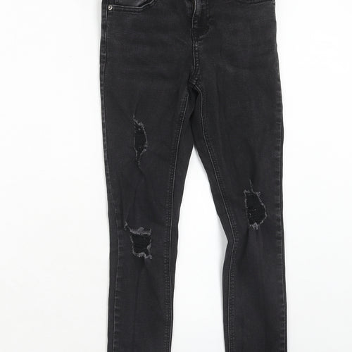 New Look Girls Black Cotton Skinny Jeans Size 12 Years Regular Zip - Distressed