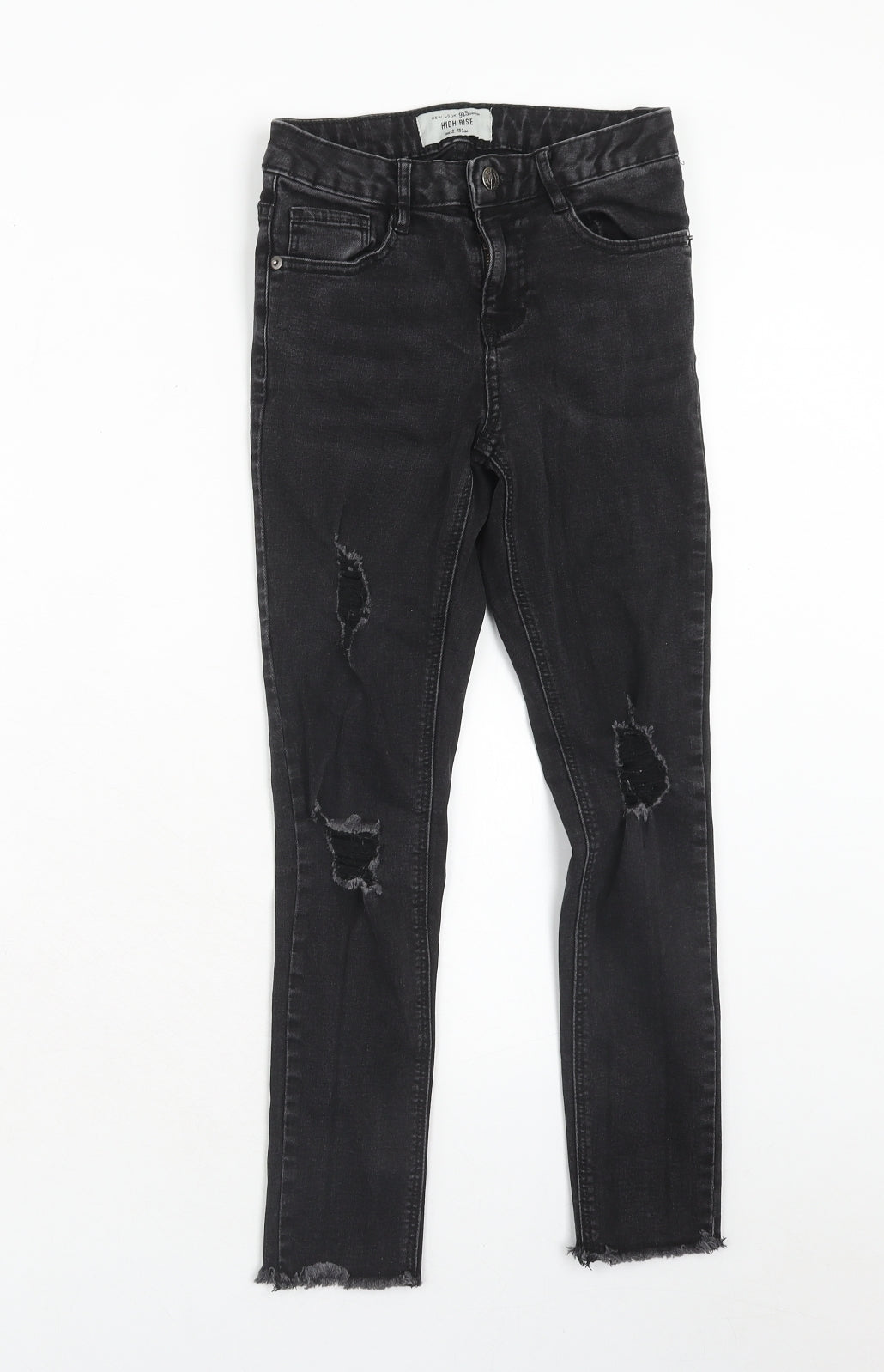 New Look Girls Black Cotton Skinny Jeans Size 12 Years Regular Zip - Distressed