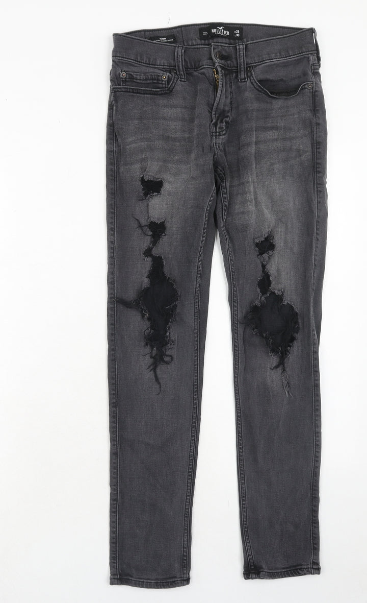 Hollister Mens Grey Cotton Skinny Jeans Size 28 in L30 in Regular Zip