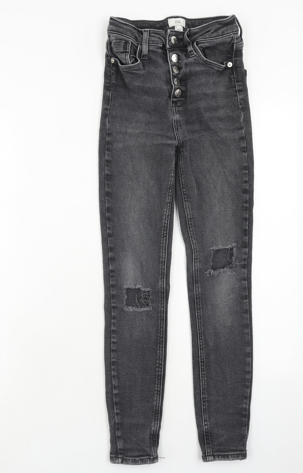 River Island Womens Grey Cotton Skinny Jeans Size 8 Regular Button