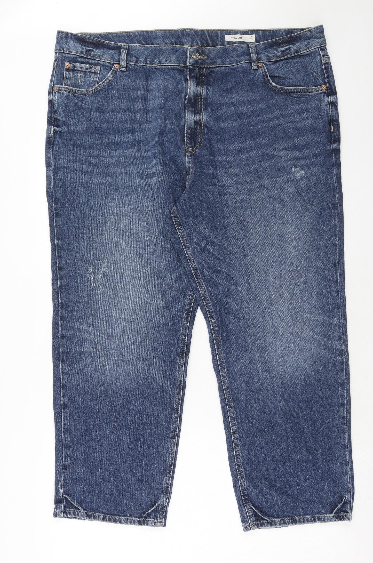 Marks and Spencer Womens Blue Cotton Straight Jeans Size 22 Regular Zip