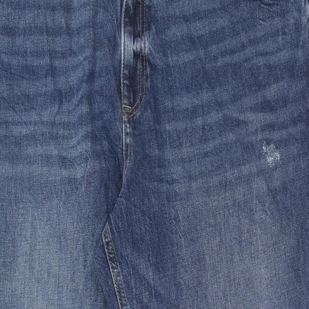 Marks and Spencer Womens Blue Cotton Straight Jeans Size 22 Regular Zip