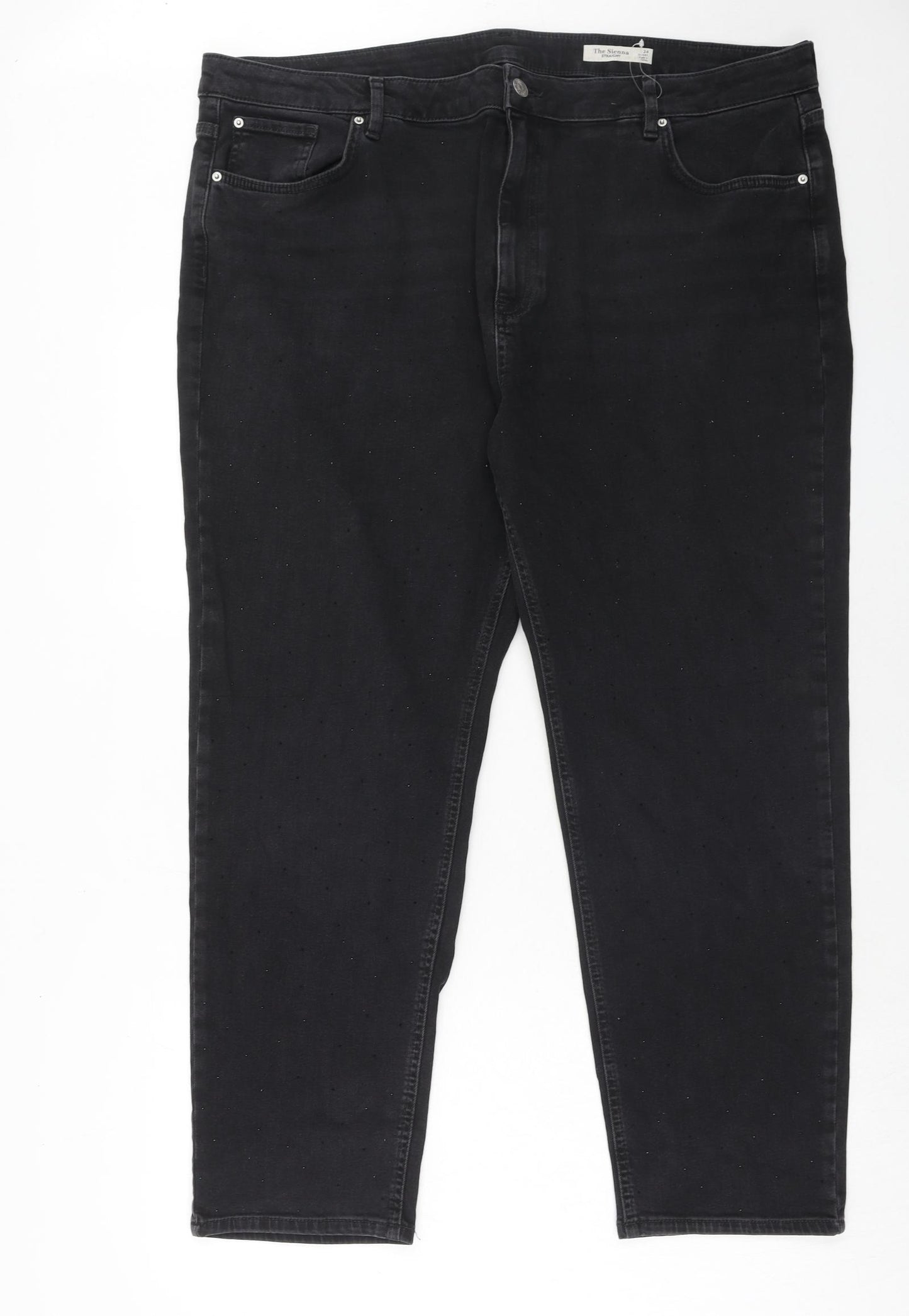 Marks and Spencer Womens Black Cotton Straight Jeans Size 24 Regular Zip - Embellished