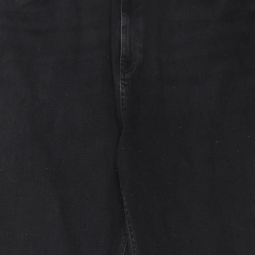 Marks and Spencer Womens Black Cotton Straight Jeans Size 24 Regular Zip - Embellished