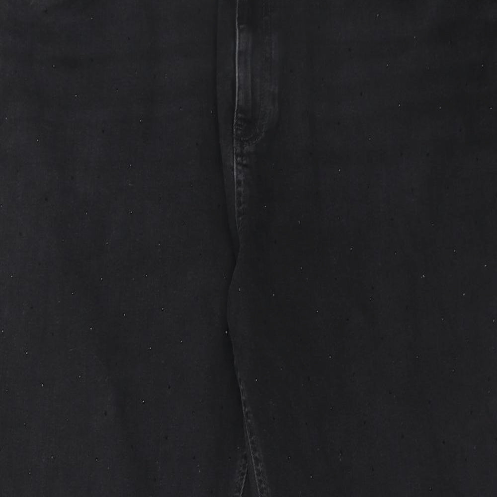 Marks and Spencer Womens Black Cotton Straight Jeans Size 24 Regular Zip - Embellished
