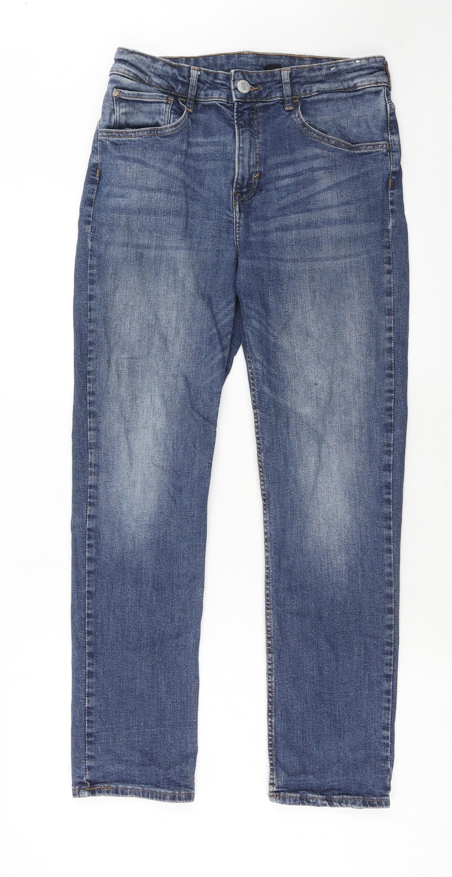 H&M Girls Blue Cotton Straight Jeans Size 14-15 Years Regular Zip