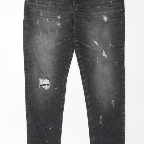 Zara Mens Grey Cotton Skinny Jeans Size 32 in Regular Zip