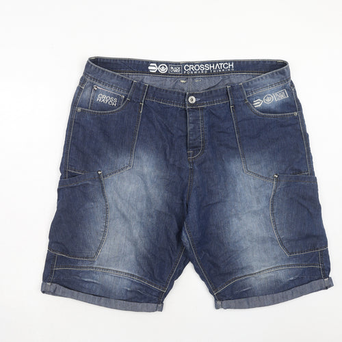 Crosshatch Mens Blue Cotton Cargo Shorts Size 42 in Regular Button