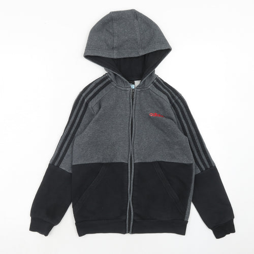 adidas Boys Grey Cotton Full Zip Hoodie Size 9-10 Years Zip