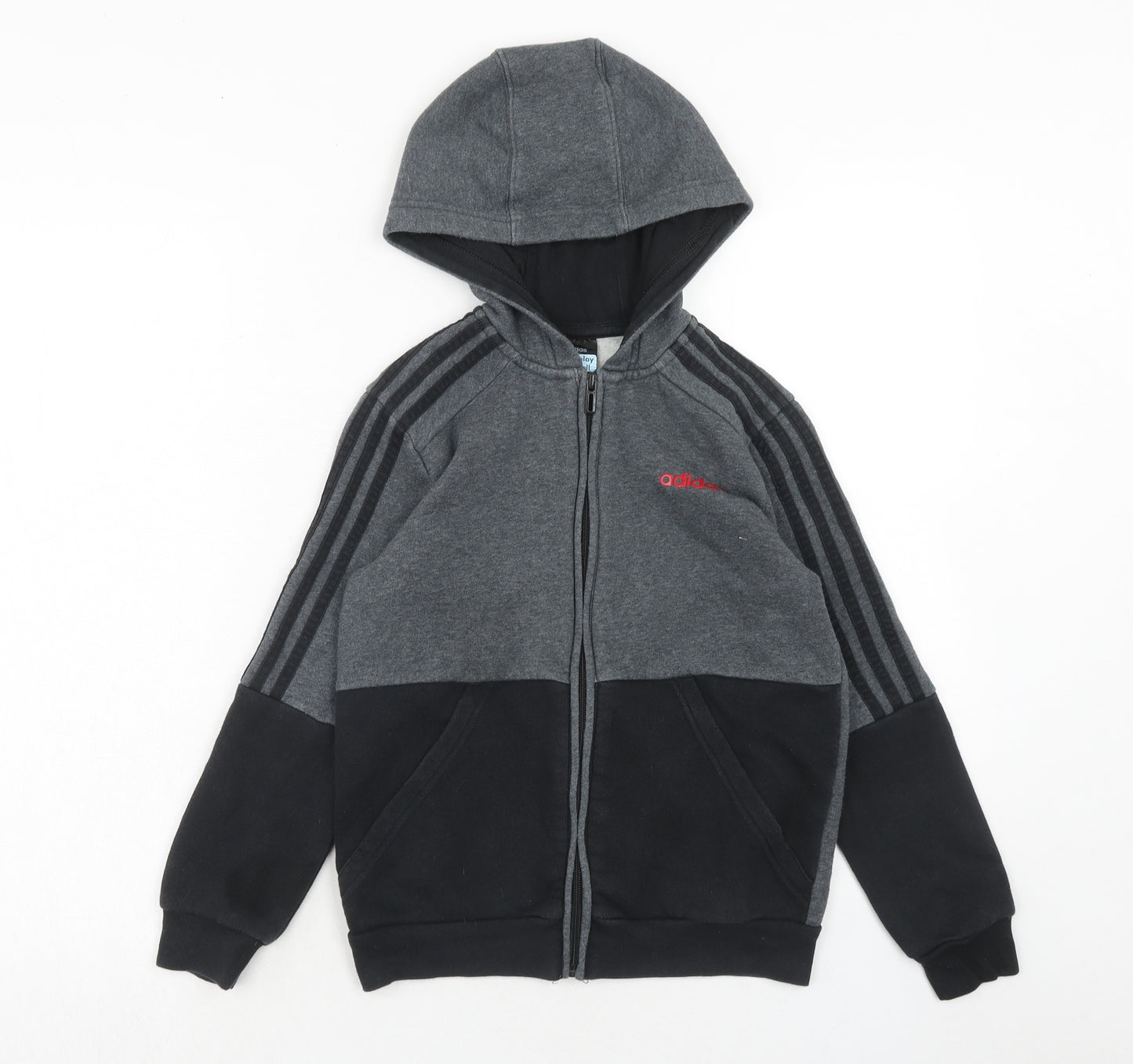 adidas Boys Grey Cotton Full Zip Hoodie Size 9-10 Years Zip