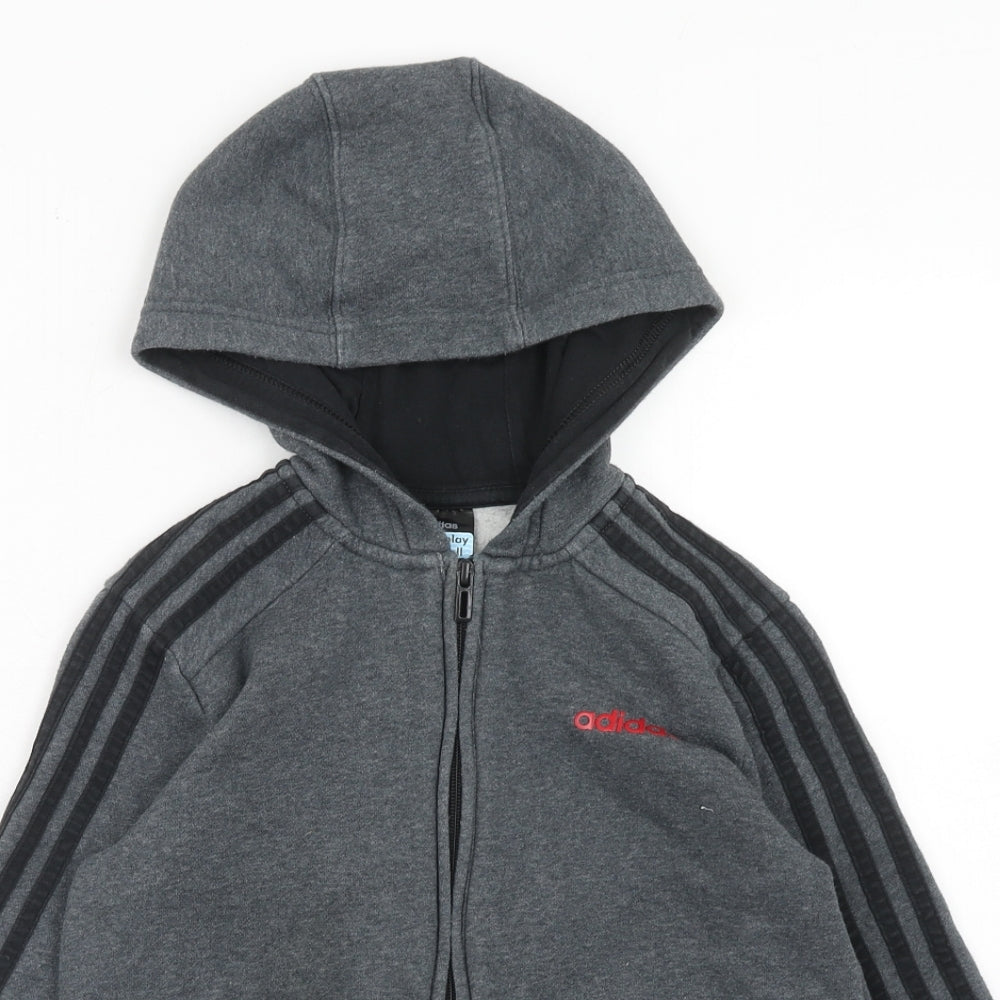 adidas Boys Grey Cotton Full Zip Hoodie Size 9-10 Years Zip