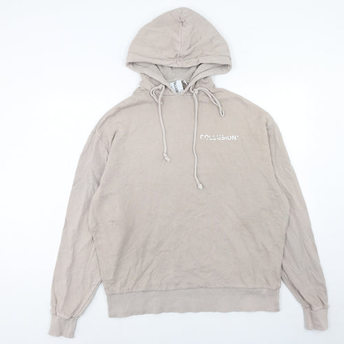 COLLUSION Mens Beige Cotton Pullover Hoodie Size XS