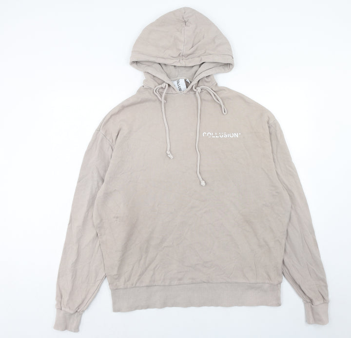 COLLUSION Mens Beige Cotton Pullover Hoodie Size XS
