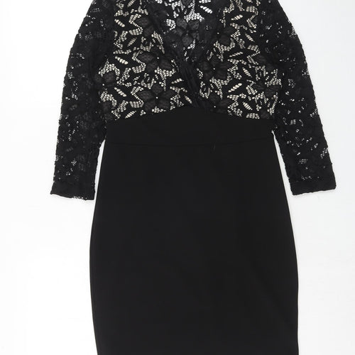 PARISIAN SIGNATURE Womens Black Polyester Pencil Dress Size 12 V-Neck Zip - Crocheted Lace Top