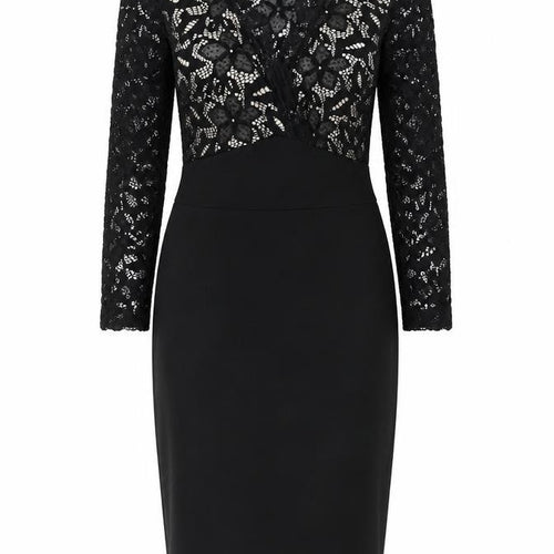 PARISIAN SIGNATURE Womens Black Polyester Pencil Dress Size 12 V-Neck Zip - Crocheted Lace Top