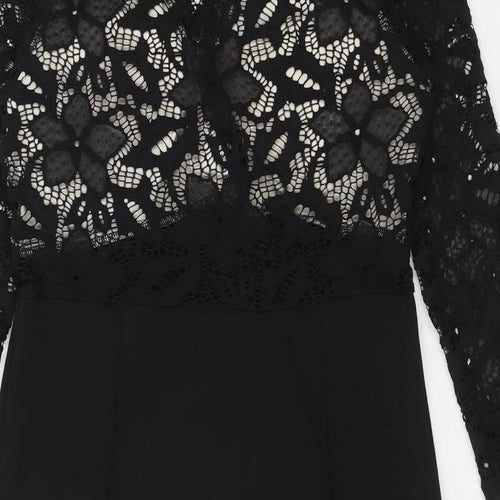 PARISIAN SIGNATURE Womens Black Polyester Pencil Dress Size 12 V-Neck Zip - Crocheted Lace Top