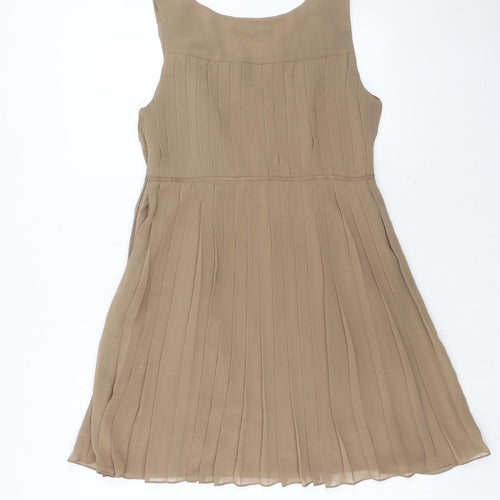 Zara Womens Brown Polyester A-Line Size M V-Neck Zip