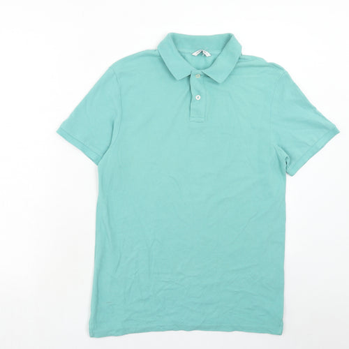 C&A Mens Blue Cotton Polo Size M Collared Button
