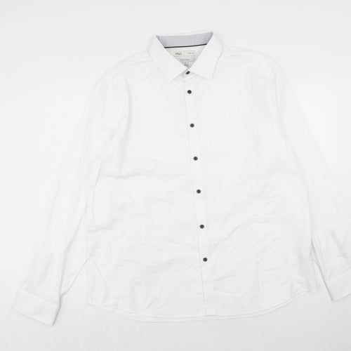 Marks and Spencer Mens White Cotton Dress Shirt Size 2XL Collared Button