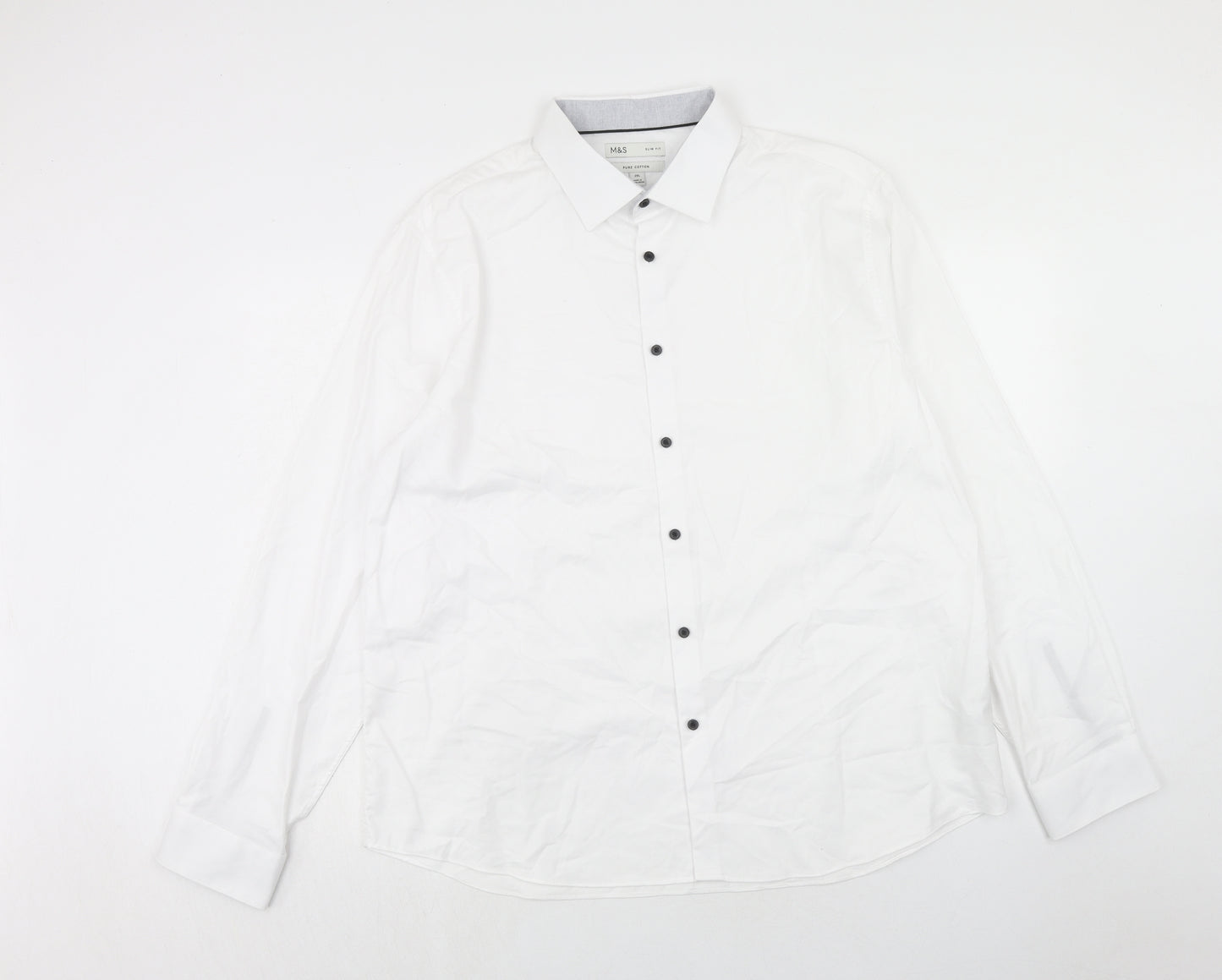 Marks and Spencer Mens White Cotton Dress Shirt Size 2XL Collared Button