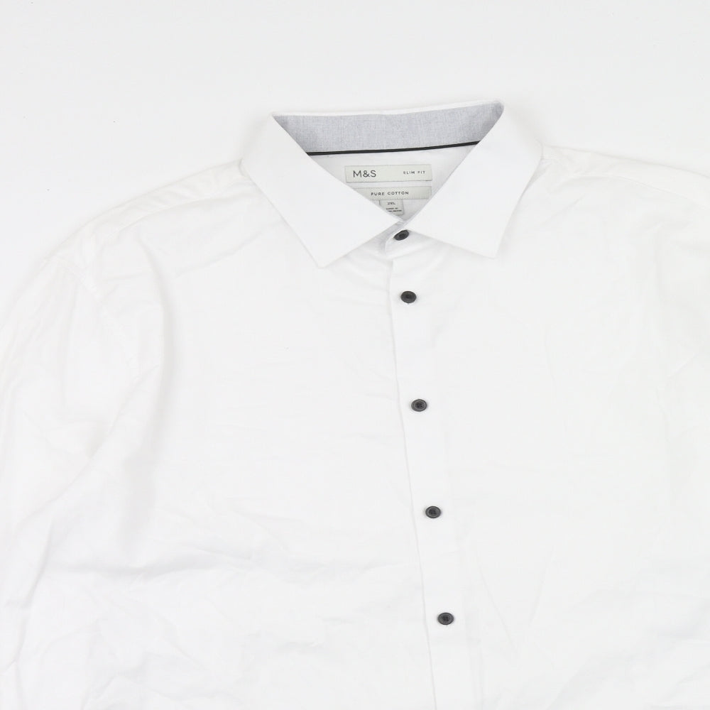 Marks and Spencer Mens White Cotton Dress Shirt Size 2XL Collared Button