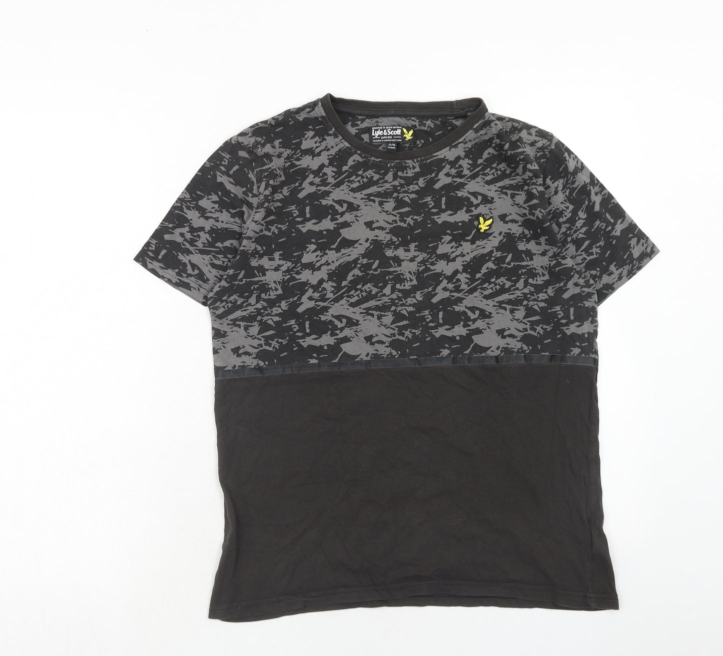 Lyle & Scott Boys Grey Geometric Cotton Basic T-Shirt Size 15-16 Years Round Neck Pullover
