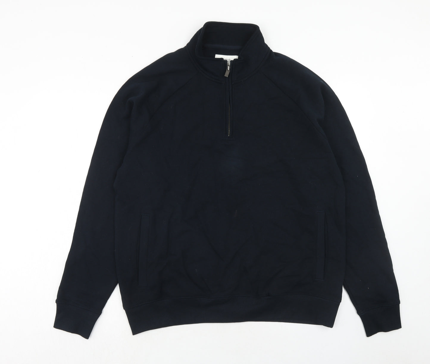 Marks and Spencer Mens Blue Camel Henley Sweatshirt Size L